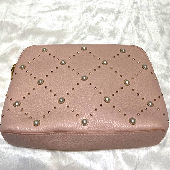 Kate Spade pink leather pearl cosmetic bag